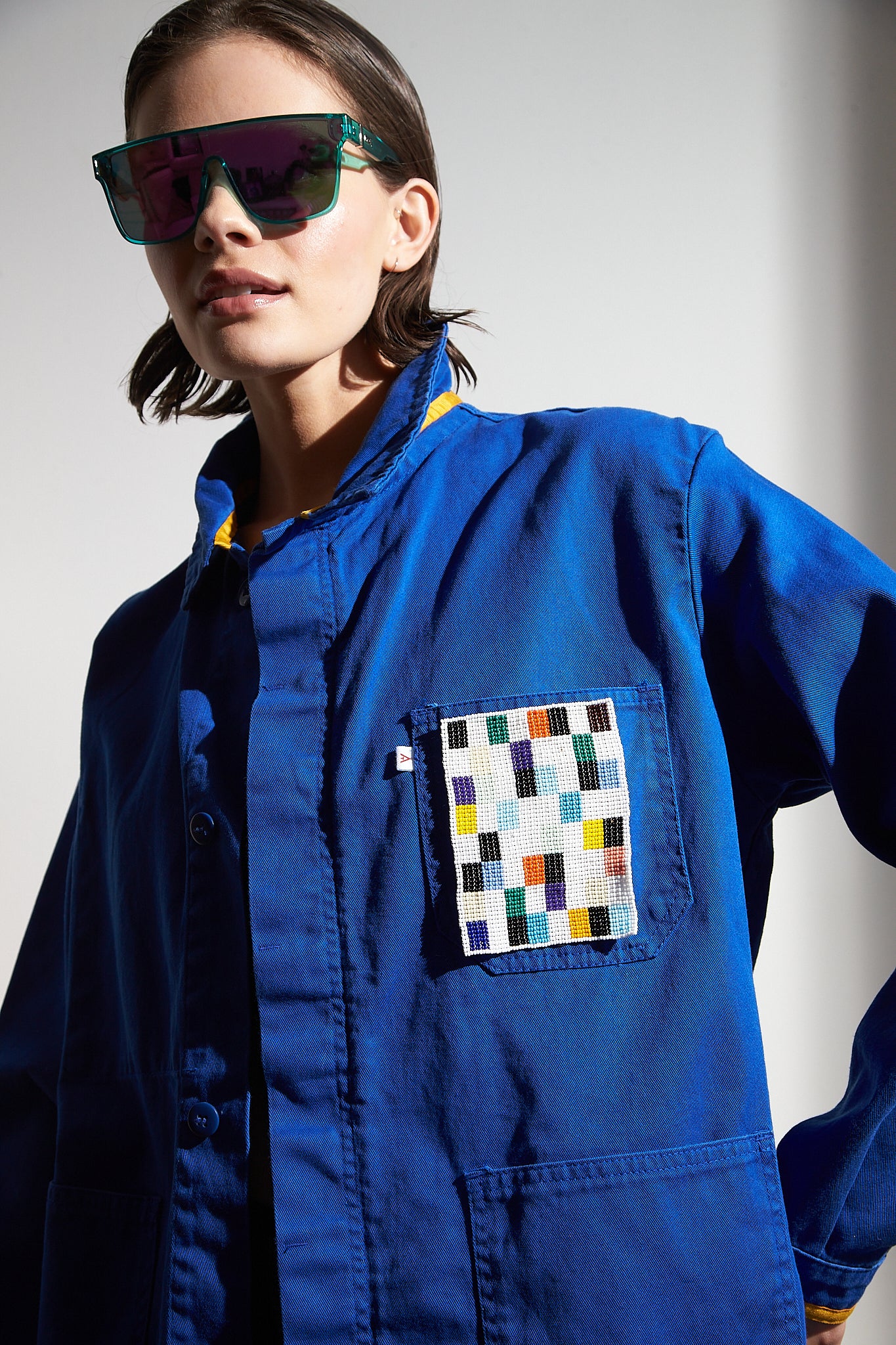 AU BOULOT WORKWEAR x MOIO ROYAL BLUE JACKET WITH ABSTRACT PATCH - M