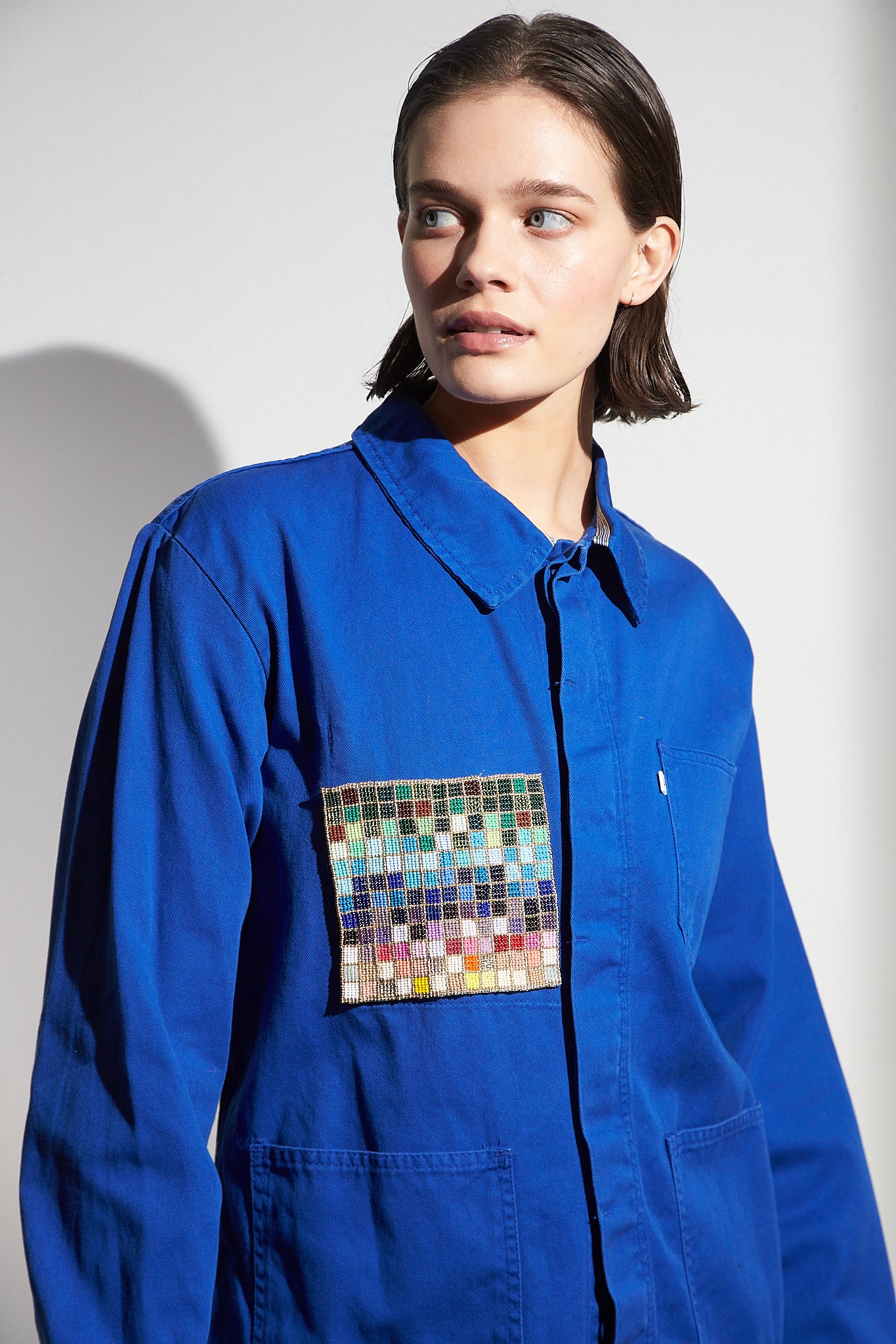 AU BOULOT WORKWEAR x MOIO ROYAL BLUE JACKET WITH RAINBOW GRID PATCH - M